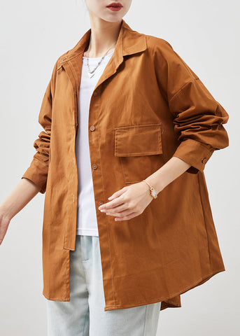 Blusa de algodón naranja extragrande con estilo para primavera 