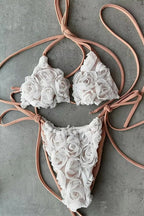 Sexy Lace Rose Tie Strap Bikini Set