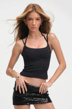 Versatile Slim Solid Double Strap Cropped Cami Top