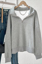 Solid Half Zip Loose V-Neck Sweatshirts