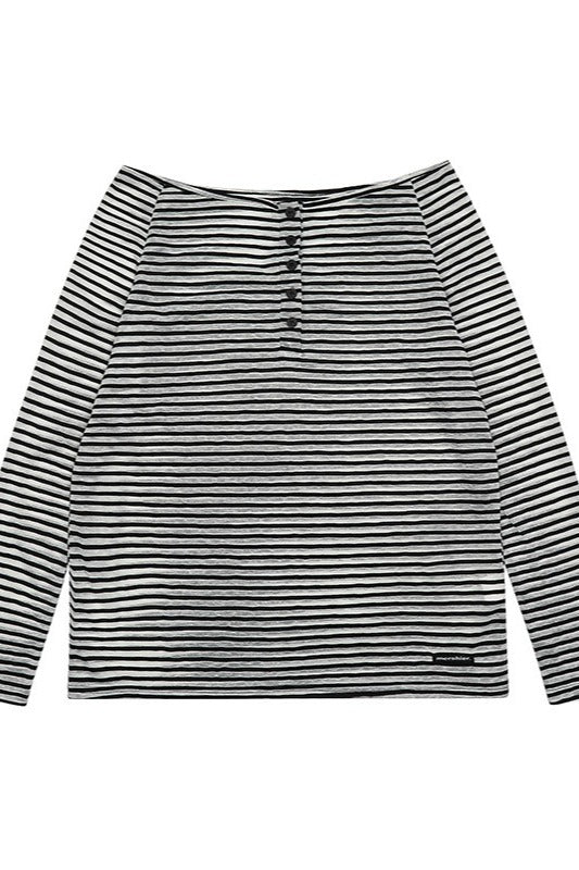 Striped Off Shoulder Long Sleeve T-shirt