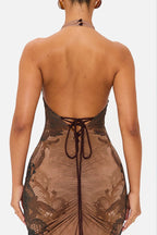 Lace Pattern Halter Backless Maxi Dress