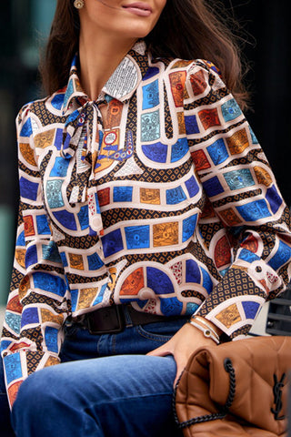 Elegante Patchwork-Oberteile mit Hemdkragen 