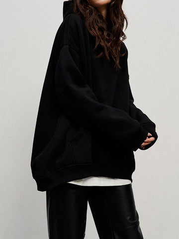 Sudadera con capucha de terciopelo de color liso con bolsillos sueltos y mangas largas 