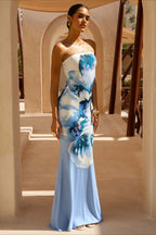 Sexy Bandeau Mermaid Floral Print Maxi Dress