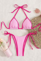 Colorblock Tie Triangle Bikini Set
