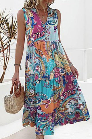Vestido midi sin mangas con estampado floral único 