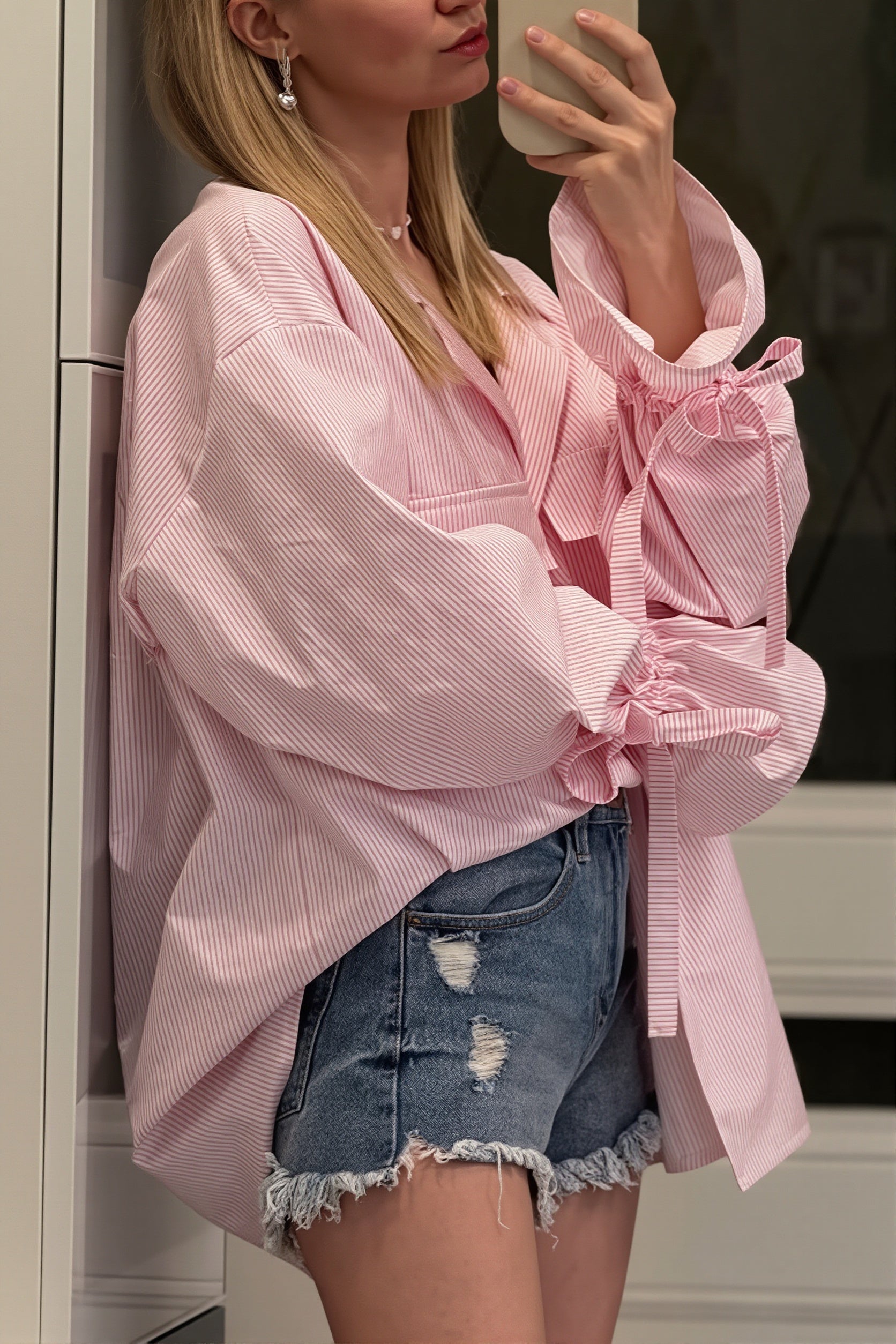 Casual Striped Ruffle Sleeve Blouse