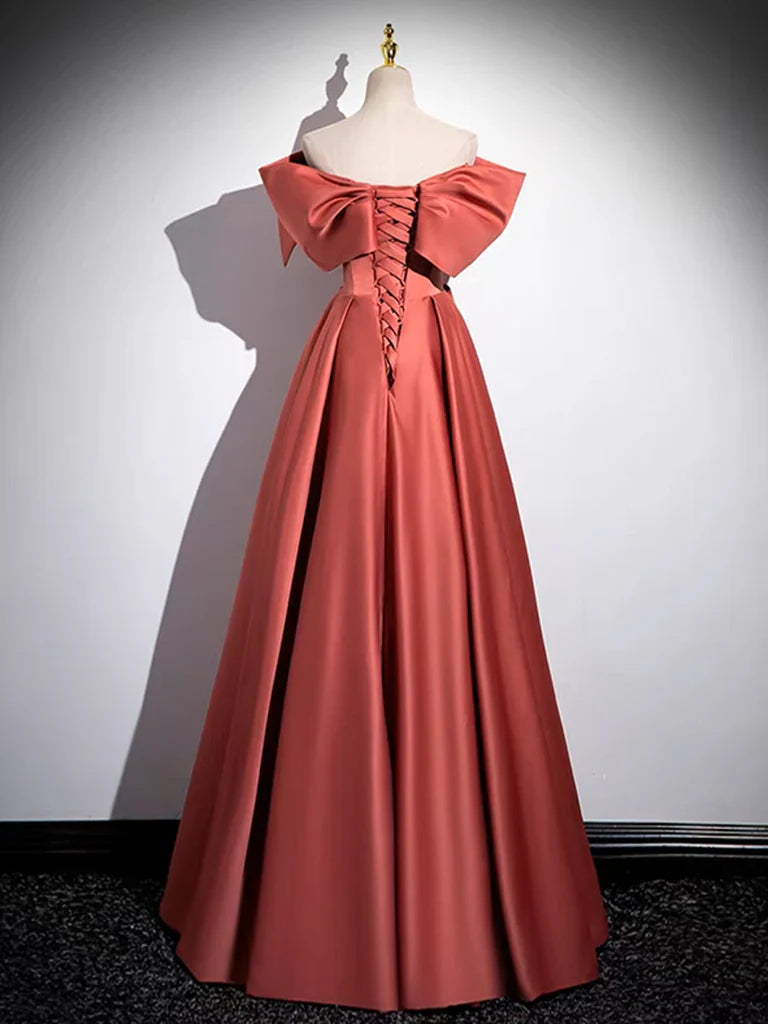A-Linien-Ballkleid, schulterfrei, langes Satin-Abendkleid, formelles Kleid