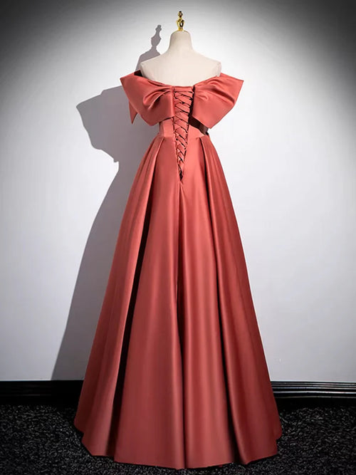 A-Line Ballgown Off Shoulder Satin Long Prom Dress Formal Dress
