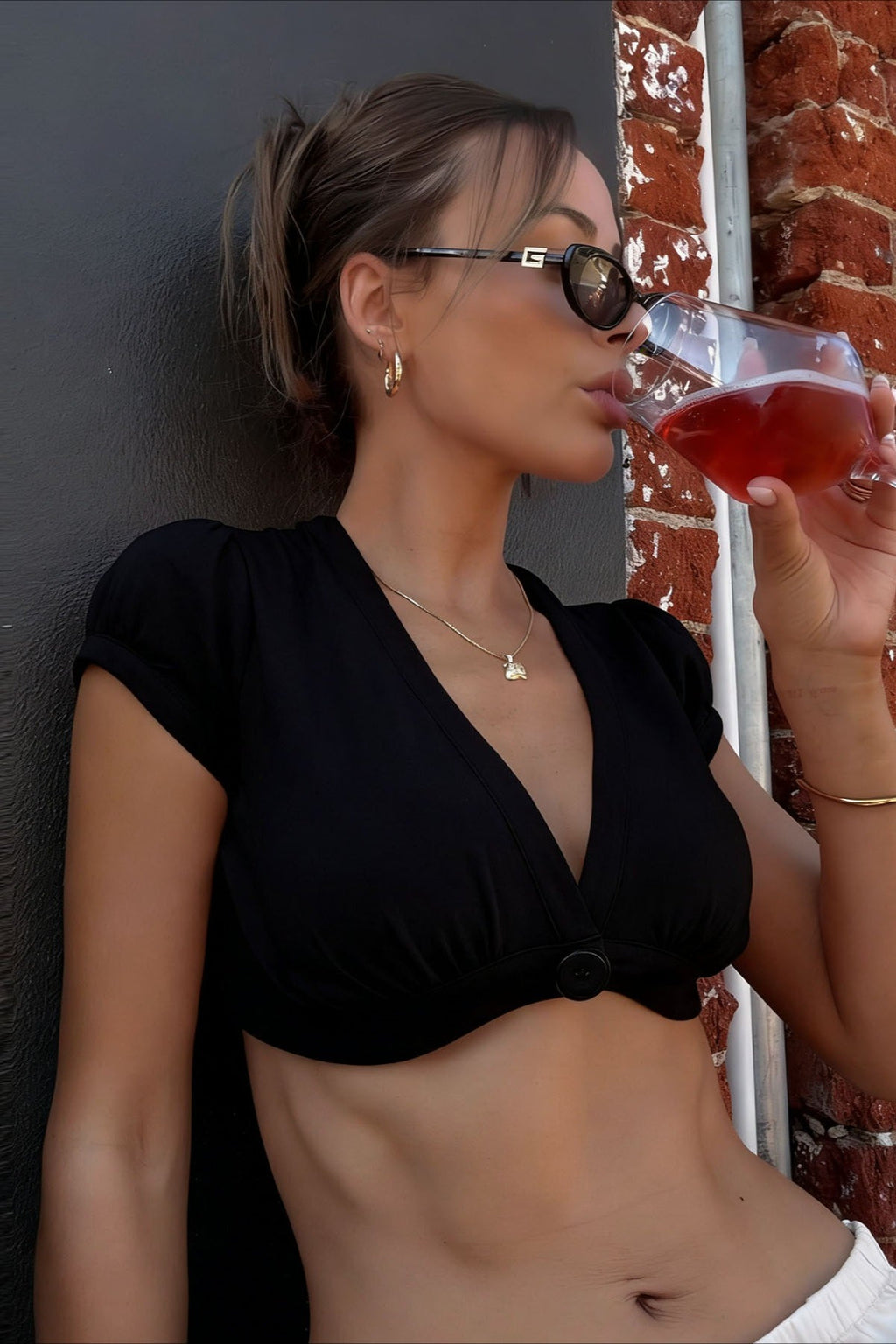 Sexy Short Sleeve Cropped Blouse