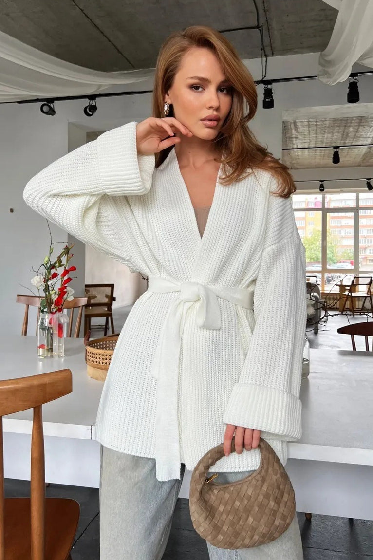 Relaxed Cozy Tie Waist Knit Cardigan