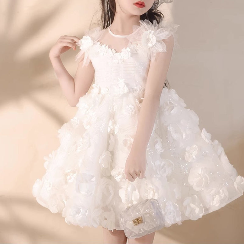 Elegante vestido blanco de primera comunión para niñas. Vestidos de bautizo. 