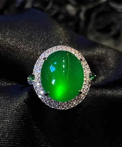 Anillos modernos de jade y circonita en plata de ley verde 