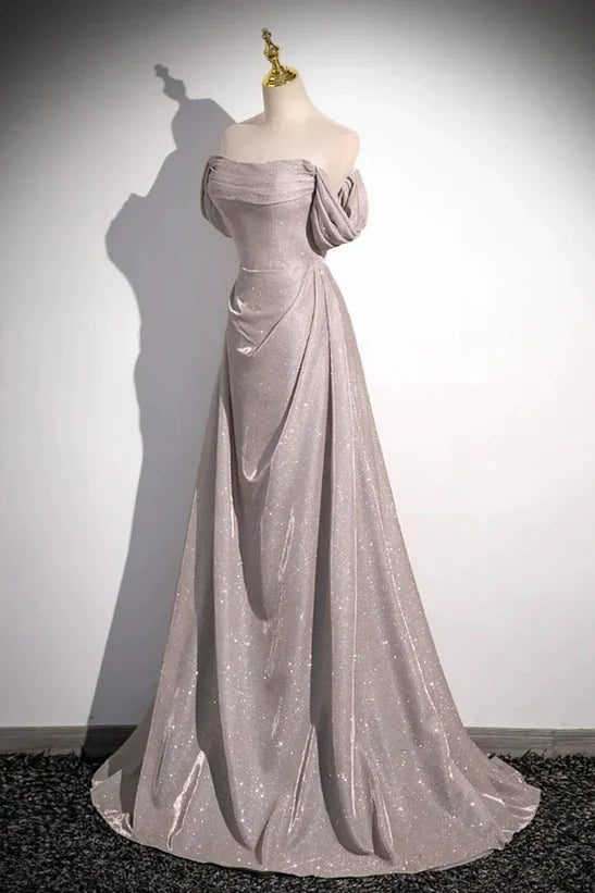 Vestido de fiesta largo con volantes y hombros descubiertos, vestido de noche con cola larga