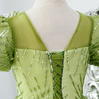 Flower Girl Dress Children Communion Light Green Sequined Puff Sleeves Princess Dress