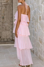 Tiered Ruffle Chiffon Print Maxi Dress
