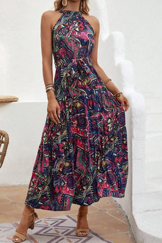 Vestido bohemio con estampado de patchwork floral 