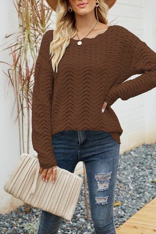 Lässiger, einfarbiger, ausgehöhlter Patchwork-Pullover mit Rundhalsausschnitt (7 Farben) 
