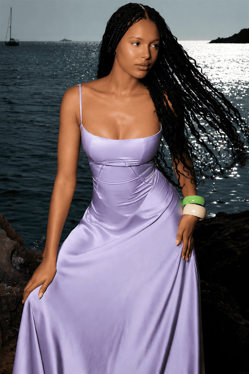 Lined Jacquard Satin Cami Maxi Dress
