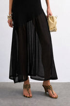 Ribbed Knit Mesh Splice Maxi Dress