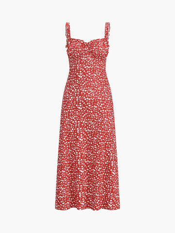 Vestido midi bohemio de vacaciones con estampado floral de tirantes 