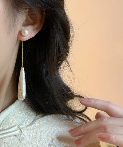 Classy White Alloy Pearl Water Drop Tassel Drop Earrings