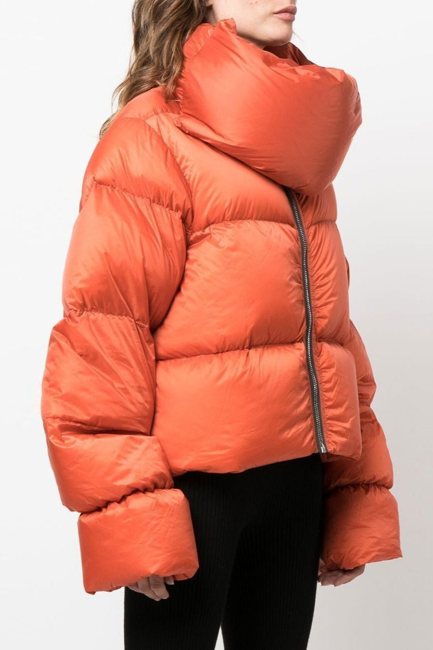 High Neck Scarf Collar Quilted Puffer Jacket