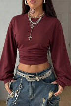 Y2K Lantern Sleeve Crop Sweatshirts