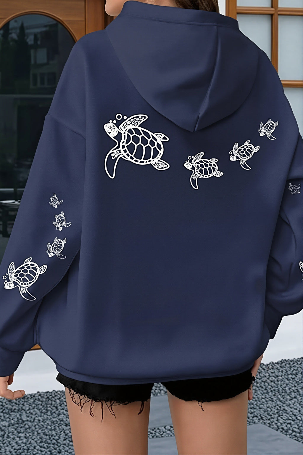 Gothic Turtle Graphic Loose Fit Hoodie