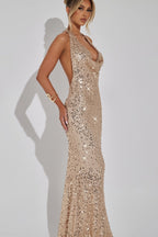 Sequin Cowl Neck Backless Bodycon Maxi Dress
