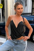 Elegant Ruched Draped Deep V Cami Top