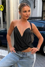Elegant Ruched Draped Deep V Cami Top