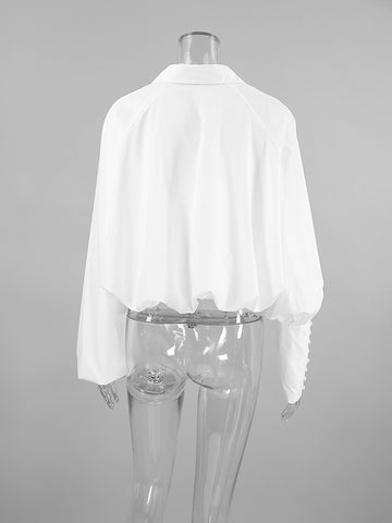 Loose Puff Sleeves Asymmetric Solid Color Split-Joint Lapel Blouses&Shirts Tops