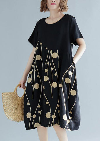 Vestido de verano diario salvaje con túnica de lino y algodón con estampado blanco sencillo 