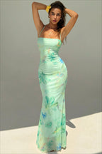 Floral Print Backless Mermaid Hem Cami Vacation Maxi Dress