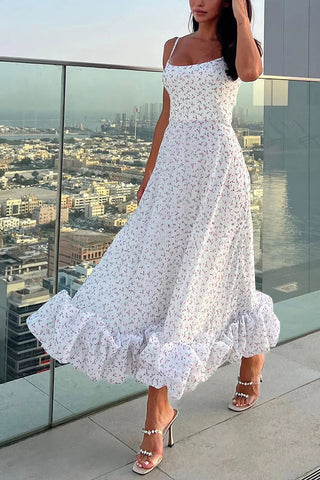 Vestido midi para banquete, fiesta, bustier con volantes y estampado floral de Spotlight Delight 