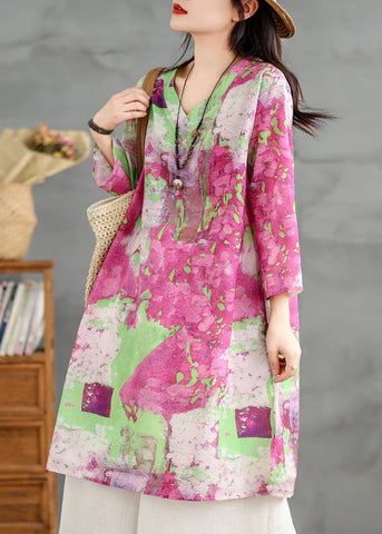 Vestidos de algodón con cuello en V y estampado para mujer, de media manga y pulsera