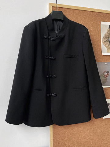 Blazer vintage holgado con botones en blanco y negro 