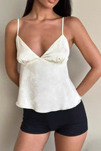 Minimal Deep V Solid Floral Jacquard Cami Top