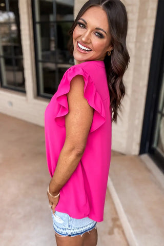 rose red ruffle sleeve blouse