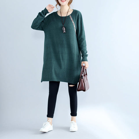 Nuevo vestido informal de algodón verde y acogedor, de gran tamaño, para mujer, de punto 