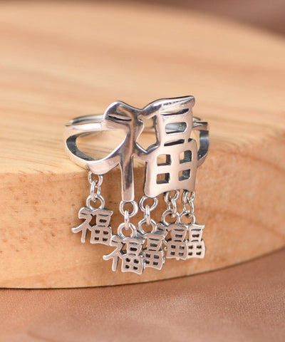 Vintage Seide Sterling Silber Fu Charakter Ringe 