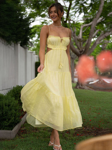 Vestido blanco con tirantes finos escalonados, aberturas y cordones, vestidos midi informales de verano 