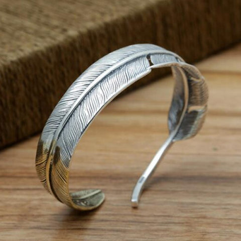 Sterling Silver Two-Tone Feather Cuff Bracelet