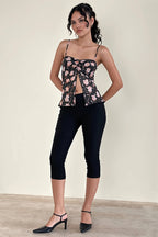 Mesh Rose Print Split Cami Top