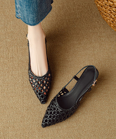 Edle beige Sandalen Splicing Kitten Hollow Out Sandalen Spitzschuh 