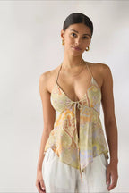 Chiffon Tie Halter Ruffle Blouse