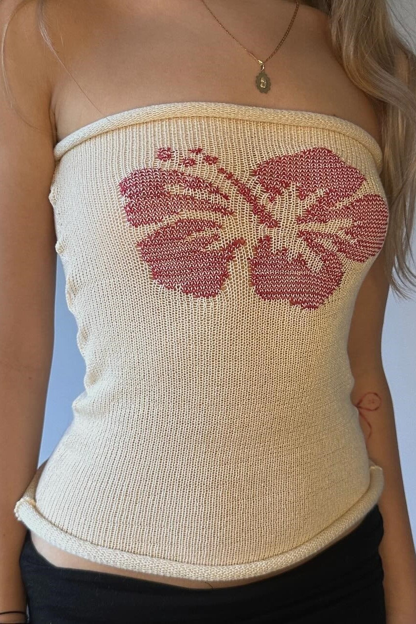 Jacquard Floral Tube Knit Blouse