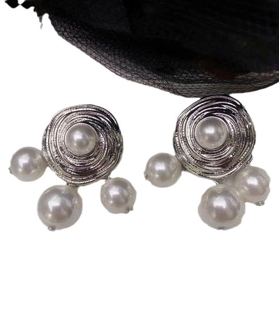 Modern Silk Copper Alloy Pearl Tassel Stud Earrings
